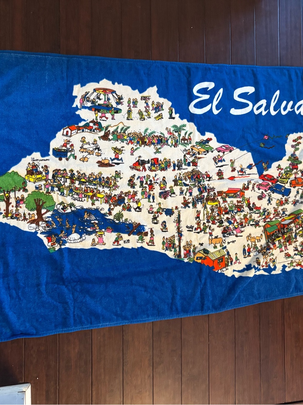 Vtg hilasal El Salvador country map people large beach towel 34x70